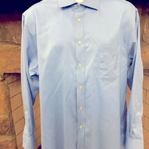 Men's Blue Dress Shirt 17 1/2–no flaws-34/35–no iron-100%cotton